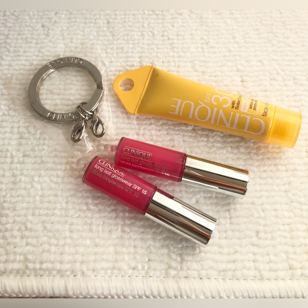 Clinique Long Last Glosswear And Mini Sunscreen Keychain Mini Size Gloss Clearly